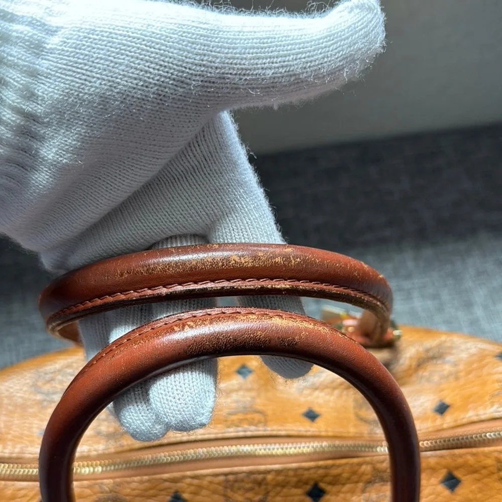 MCM Brown Hand Bag with Signature Logo and Gold Hardware